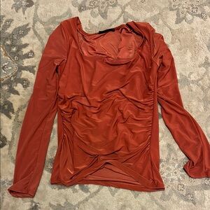 Terracotta Cowl Neck Ruched Blouse